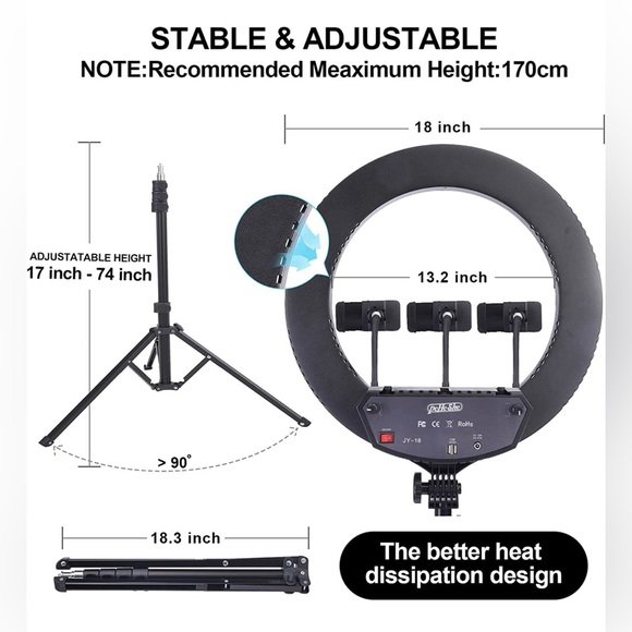 18 inch Selfie Ring Light with 63 inch Tripod with 3 Colors and 10 Brightness - Picture 3 of 7